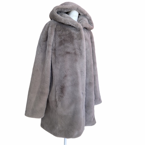 NWT Elie Tahari Grey Faux Fur Hooded Coat Cozy Chic Winter Jacket Size Medium - Picture 6 of 16